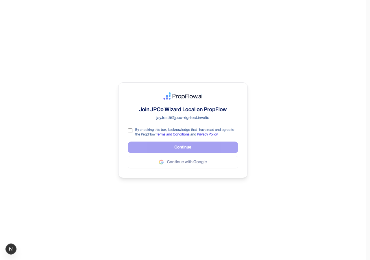 Invite landing page for the throwaway test admin