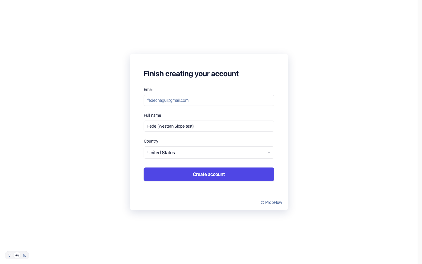 Finish creating your account form