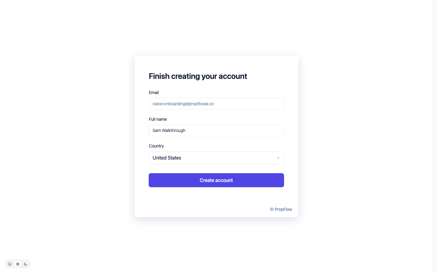 Finish creating your account form