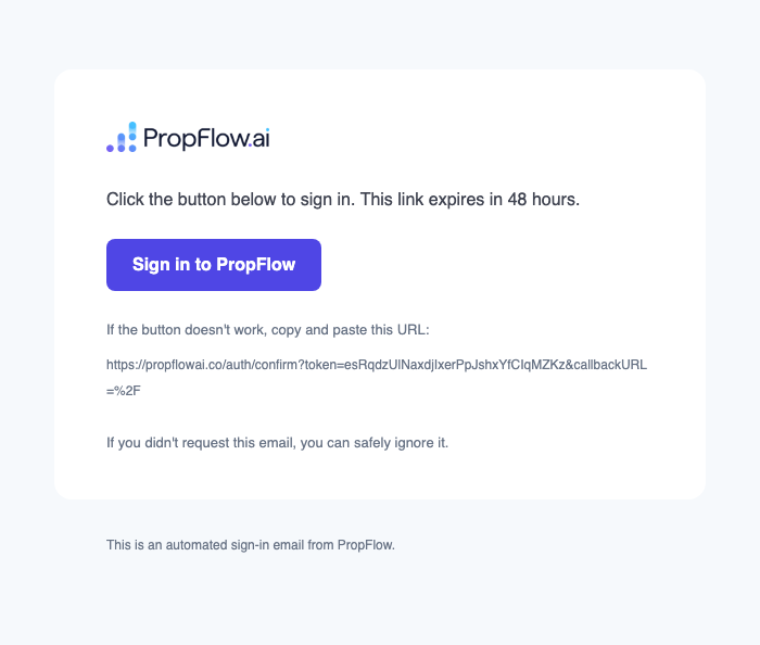 Invite email, Sign in to PropFlow