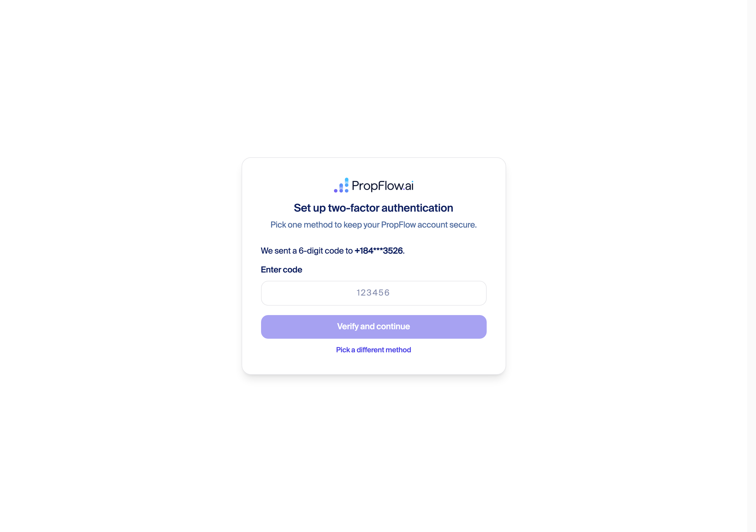 Two-factor SMS code entry screen