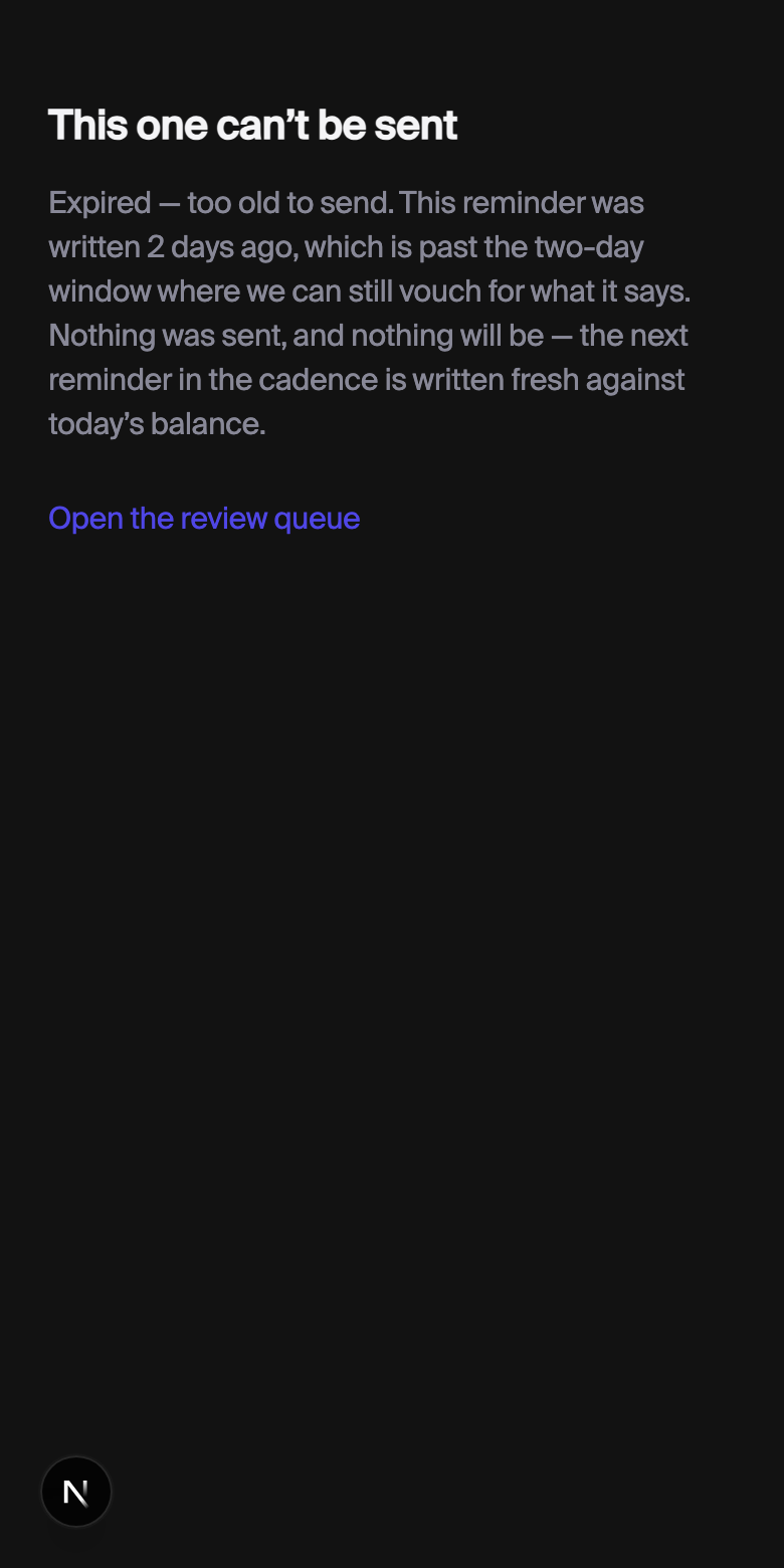 Refusal for an expired capture, dark mode